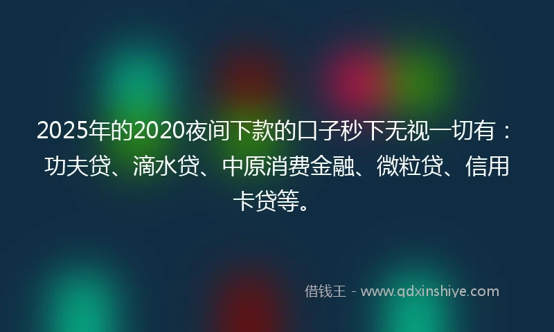 2025年的2020夜间下款的口子秒下无视一切有：功夫贷、滴水贷、中原消费金融、微粒贷、信用卡贷等。