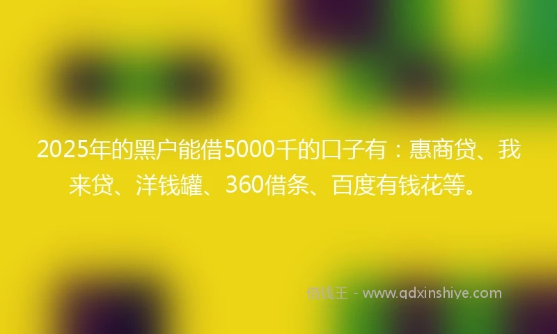 2025年的黑户能借5000千的口子有：惠商贷、我来贷、洋钱罐、360借条、百度有钱花等。