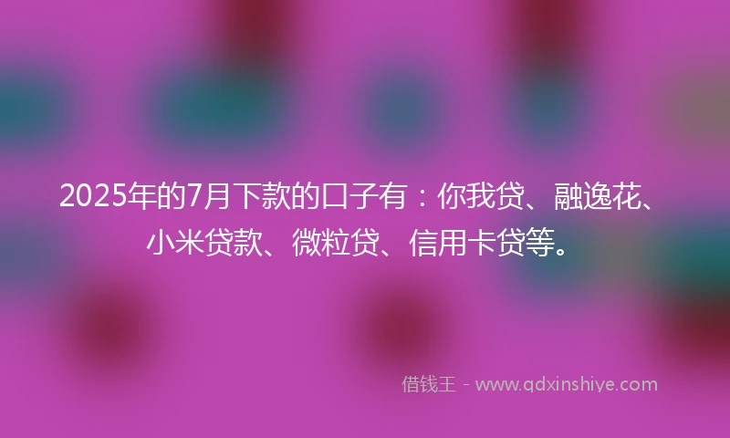 2025年的7月下款的口子有：你我贷、融逸花、小米贷款、微粒贷、信用卡贷等。