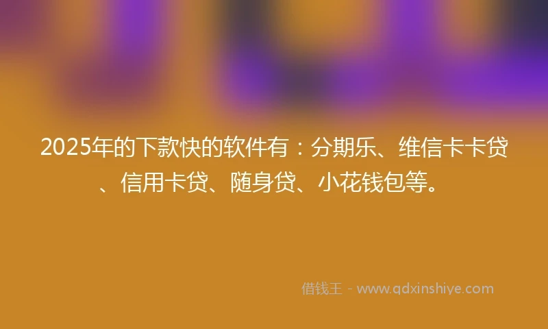 2025年的下款快的软件有：分期乐、维信卡卡贷、信用卡贷、随身贷、小花钱包等。
