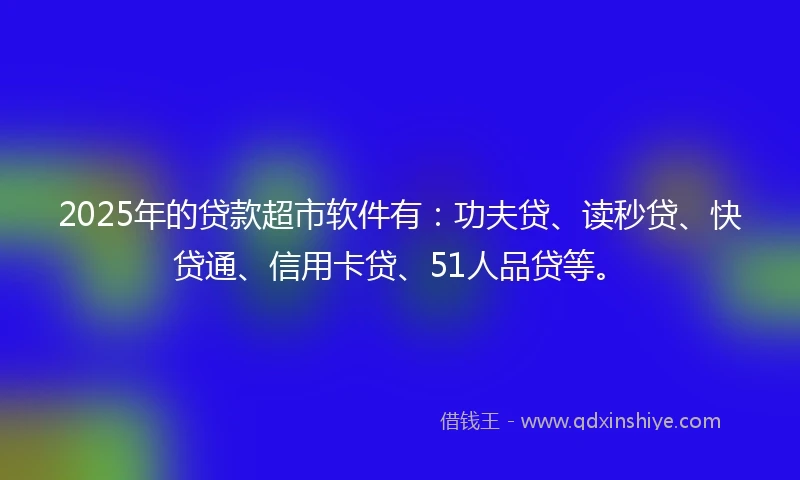 2025年的贷款超市软件有：功夫贷、读秒贷、快贷通、信用卡贷、51人品贷等。