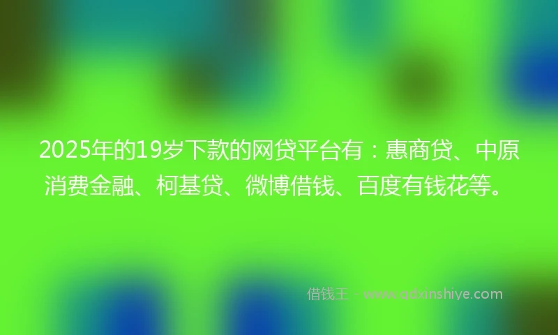 2025年的19岁下款的网贷平台有：惠商贷、中原消费金融、柯基贷、微博借钱、百度有钱花等。