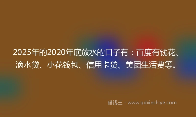 2025年的2020年底放水的口子有：百度有钱花、滴水贷、小花钱包、信用卡贷、美团生活费等。