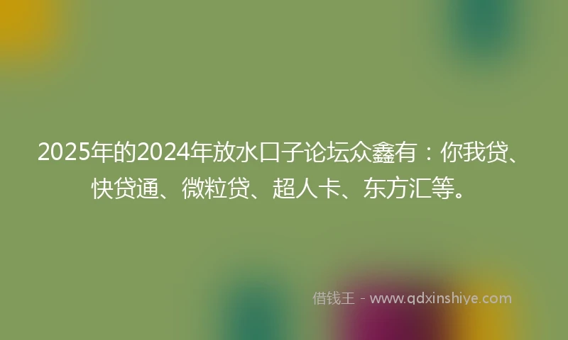 2025年的2024年放水口子论坛众鑫有：你我贷、快贷通、微粒贷、超人卡、东方汇等。
