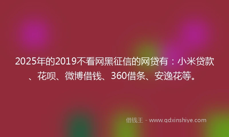 2025年的2019不看网黑征信的网贷有：小米贷款、花呗、微博借钱、360借条、安逸花等。