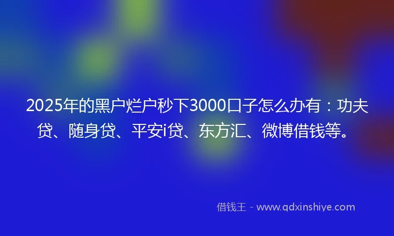 2025年的黑户烂户秒下3000口子怎么办有：功夫贷、随身贷、平安i贷、东方汇、微博借钱等。
