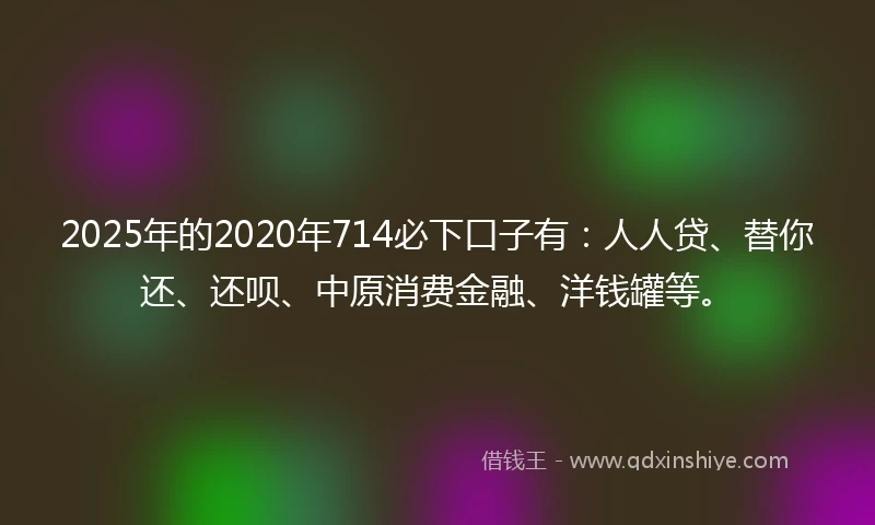 2025年的2020年714必下口子有：人人贷、替你还、还呗、中原消费金融、洋钱罐等。