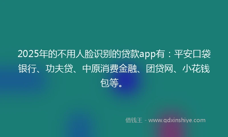 2025年的不用人脸识别的贷款app有：平安口袋银行、功夫贷、中原消费金融、团贷网、小花钱包等。