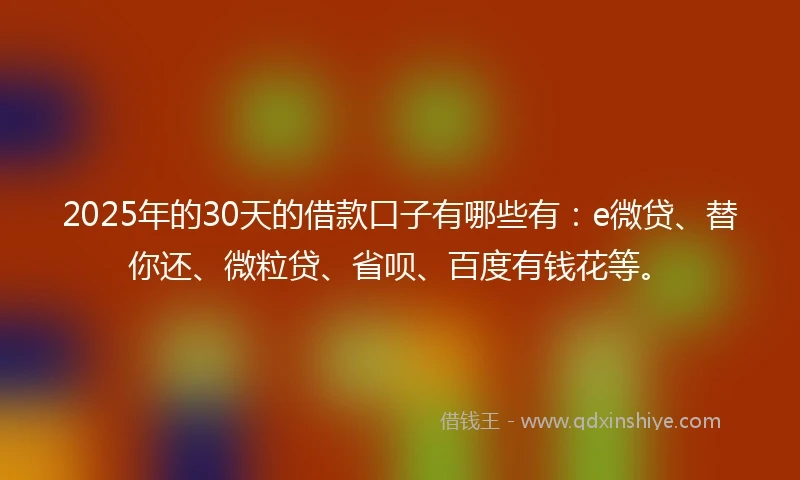 2025年的30天的借款口子有哪些有：e微贷、替你还、微粒贷、省呗、百度有钱花等。