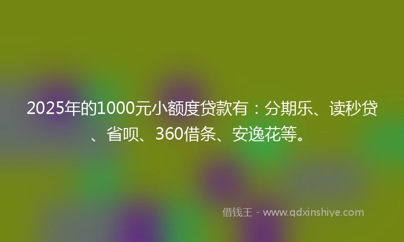 2025年的1000元小额度贷款有：分期乐、读秒贷、省呗、360借条、安逸花等。