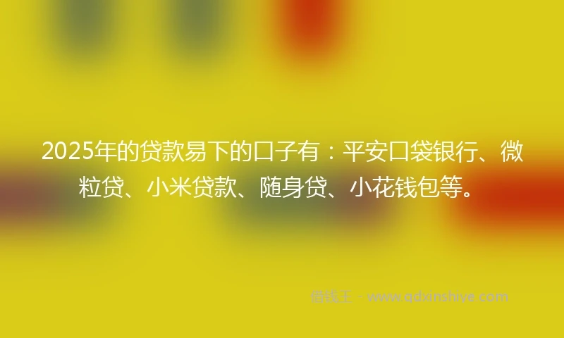 2025年的贷款易下的口子有：平安口袋银行、微粒贷、小米贷款、随身贷、小花钱包等。