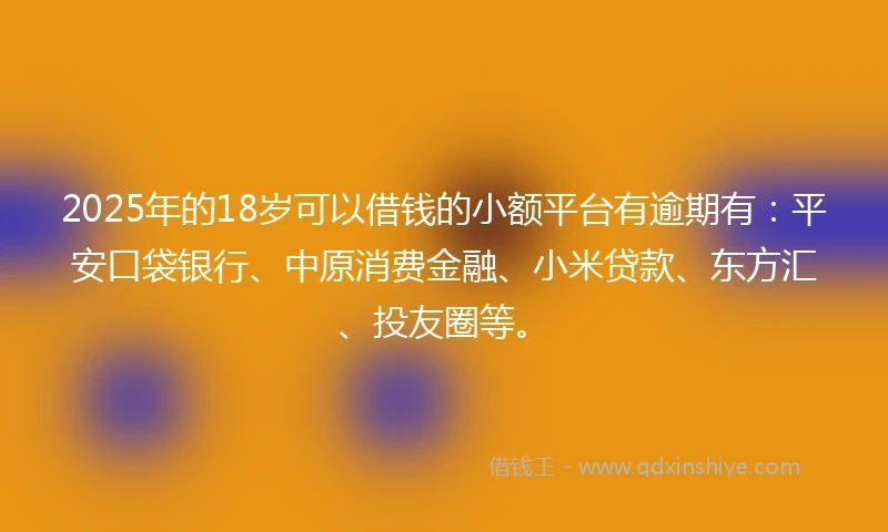 2025年的18岁可以借钱的小额平台有逾期有：平安口袋银行、中原消费金融、小米贷款、东方汇、投友圈等。