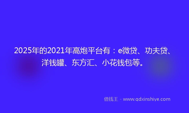 2025年的2021年高炮平台有：e微贷、功夫贷、洋钱罐、东方汇、小花钱包等。