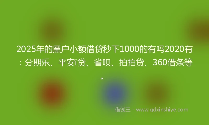 2025年的黑户小额借贷秒下1000的有吗2020有：分期乐、平安i贷、省呗、拍拍贷、360借条等。