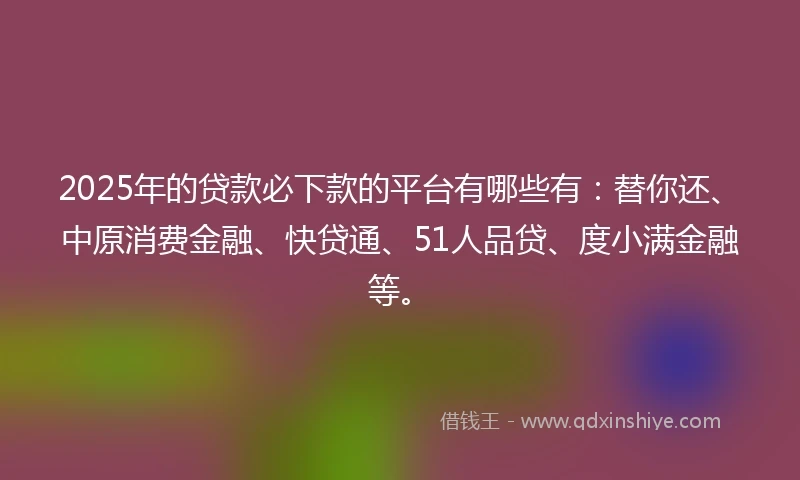 2025年的贷款必下款的平台有哪些有：替你还、中原消费金融、快贷通、51人品贷、度小满金融等。