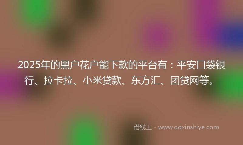 2025年的黑户花户能下款的平台有：平安口袋银行、拉卡拉、小米贷款、东方汇、团贷网等。