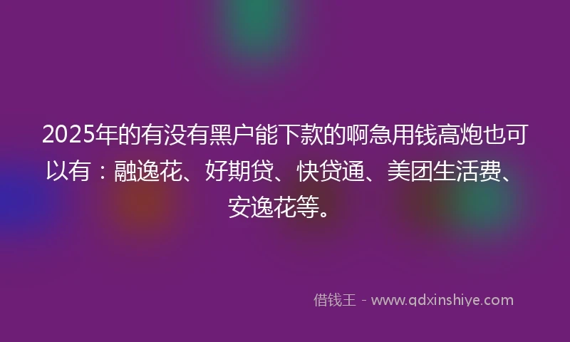 2025年的有没有黑户能下款的啊急用钱高炮也可以有：融逸花、好期贷、快贷通、美团生活费、安逸花等。