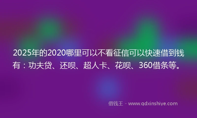 2025年的2020哪里可以不看征信可以快速借到钱有：功夫贷、还呗、超人卡、花呗、360借条等。