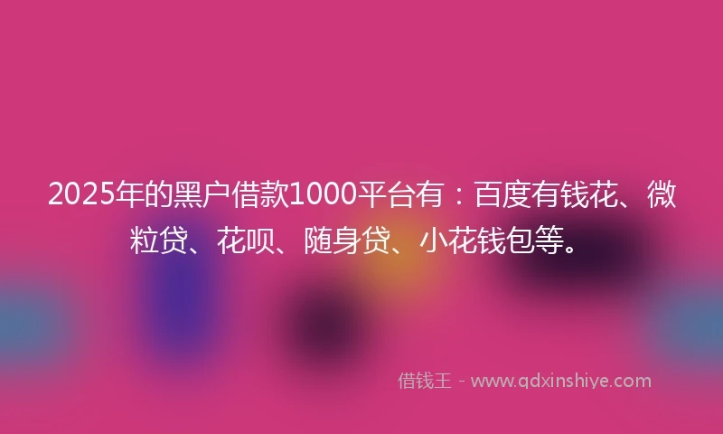 2025年的黑户借款1000平台有：百度有钱花、微粒贷、花呗、随身贷、小花钱包等。