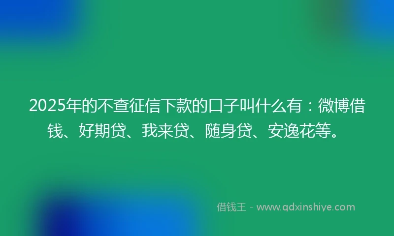 2025年的不查征信下款的口子叫什么有：微博借钱、好期贷、我来贷、随身贷、安逸花等。