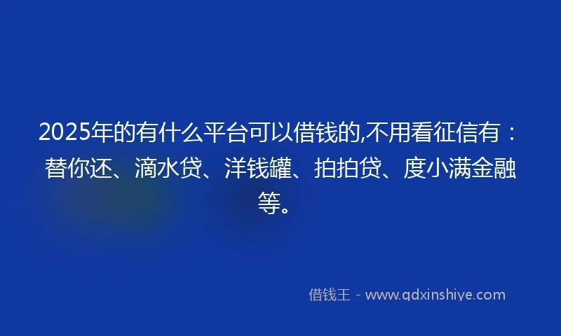 2025年的有什么平台可以借钱的,不用看征信有：替你还、滴水贷、洋钱罐、拍拍贷、度小满金融等。