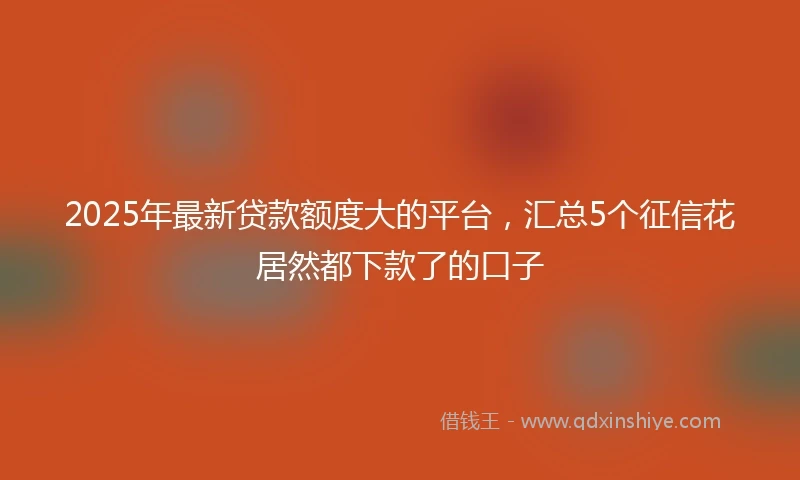 2025年最新贷款额度大的平台，汇总5个征信花居然都下款了的口子