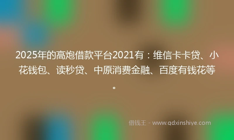 2025年的高炮借款平台2021有：维信卡卡贷、小花钱包、读秒贷、中原消费金融、百度有钱花等。