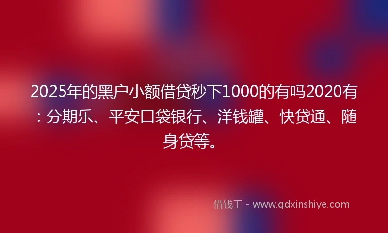 2025年的黑户小额借贷秒下1000的有吗2020有：分期乐、平安口袋银行、洋钱罐、快贷通、随身贷等。