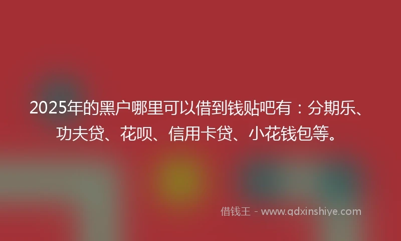 2025年的黑户哪里可以借到钱贴吧有：分期乐、功夫贷、花呗、信用卡贷、小花钱包等。