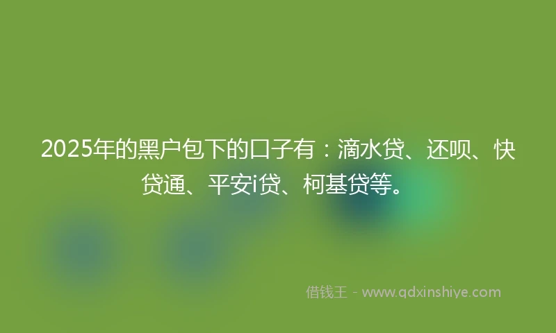 2025年的黑户包下的口子有：滴水贷、还呗、快贷通、平安i贷、柯基贷等。