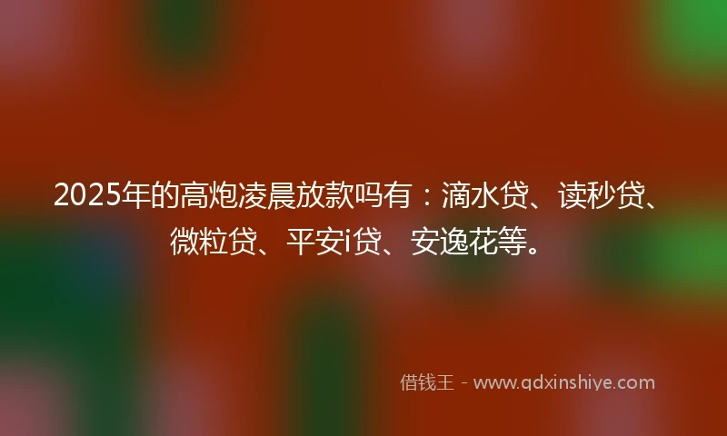 2025年的高炮凌晨放款吗有：滴水贷、读秒贷、微粒贷、平安i贷、安逸花等。