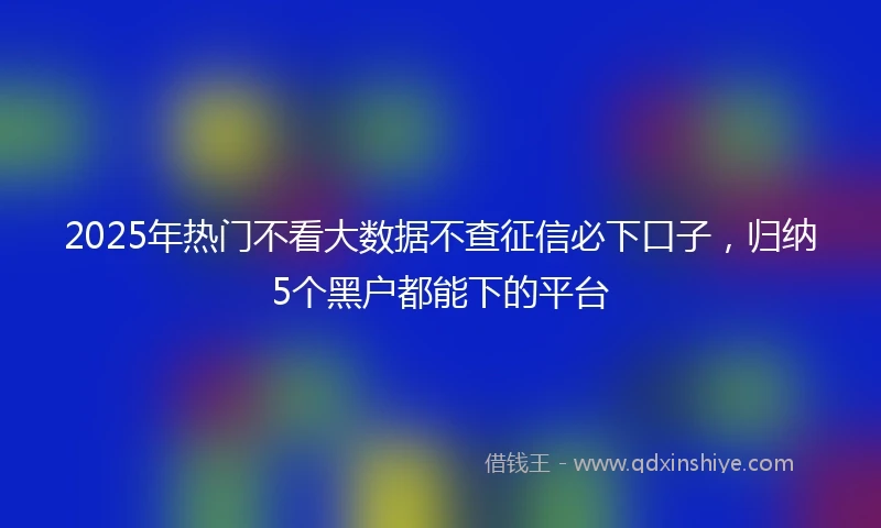 2025年热门不看大数据不查征信必下口子，归纳5个黑户都能下的平台