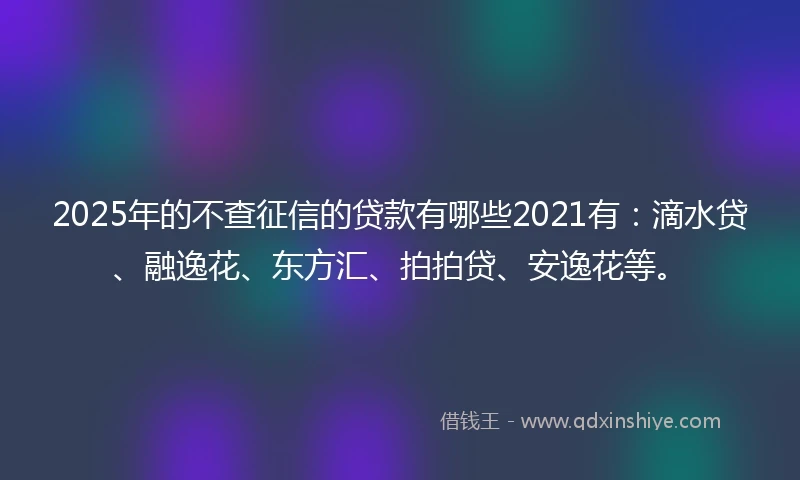 2025年的不查征信的贷款有哪些2021有：滴水贷、融逸花、东方汇、拍拍贷、安逸花等。