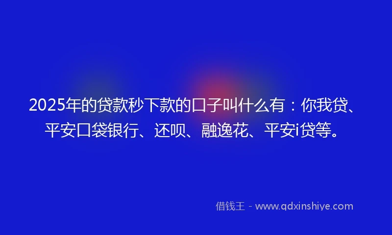2025年的贷款秒下款的口子叫什么有：你我贷、平安口袋银行、还呗、融逸花、平安i贷等。
