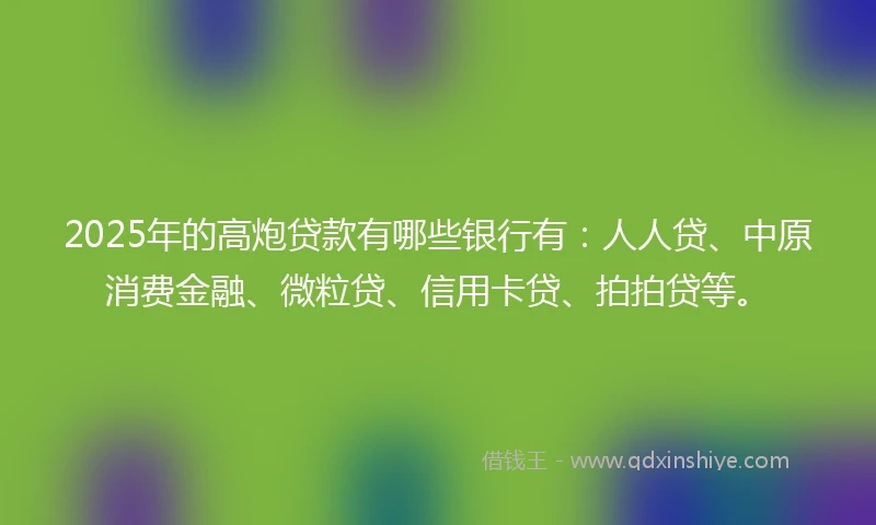 2025年的高炮贷款有哪些银行有：人人贷、中原消费金融、微粒贷、信用卡贷、拍拍贷等。