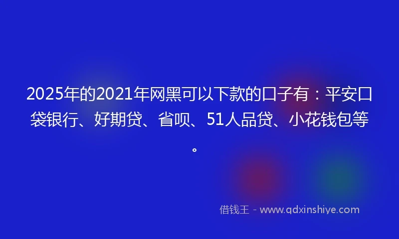 2025年的2021年网黑可以下款的口子有：平安口袋银行、好期贷、省呗、51人品贷、小花钱包等。