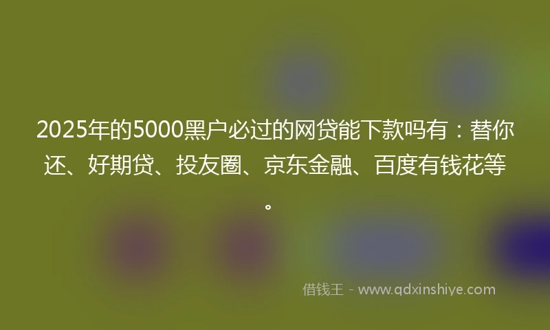 2025年的5000黑户必过的网贷能下款吗有：替你还、好期贷、投友圈、京东金融、百度有钱花等。