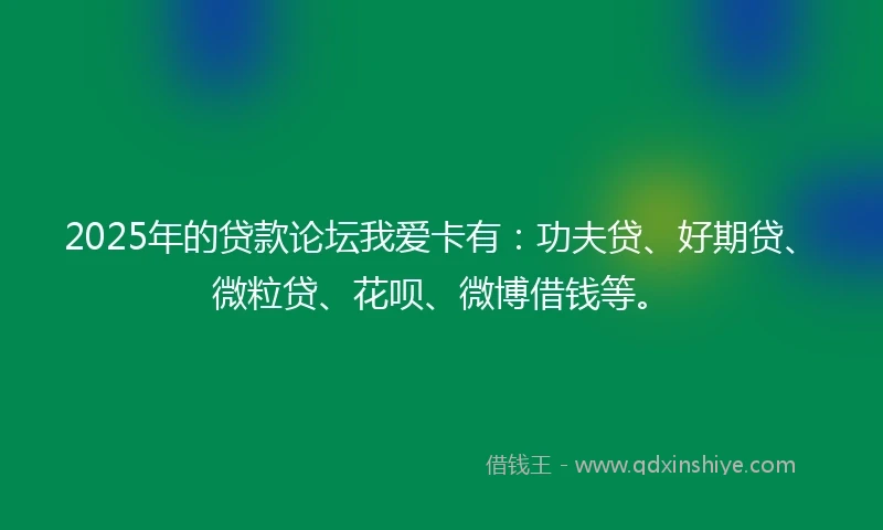 2025年的贷款论坛我爱卡有：功夫贷、好期贷、微粒贷、花呗、微博借钱等。