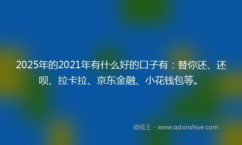 2025年的2021年有什么好的口子有：替你还、还呗、拉卡拉、京东金融、小花钱包等。