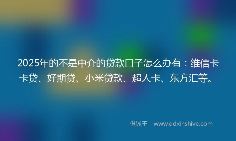 2025年的不是中介的贷款口子怎么办有：维信卡卡贷、好期贷、小米贷款、超人卡、东方汇等。