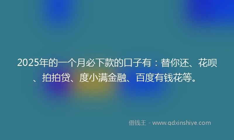2025年的一个月必下款的口子有：替你还、花呗、拍拍贷、度小满金融、百度有钱花等。