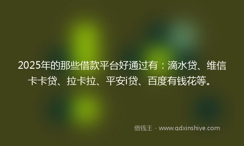 2025年的那些借款平台好通过有：滴水贷、维信卡卡贷、拉卡拉、平安i贷、百度有钱花等。