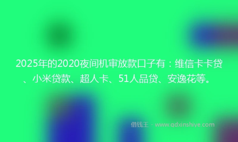 2025年的2020夜间机审放款口子有：维信卡卡贷、小米贷款、超人卡、51人品贷、安逸花等。