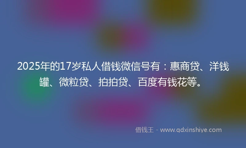 2025年的17岁私人借钱微信号有：惠商贷、洋钱罐、微粒贷、拍拍贷、百度有钱花等。