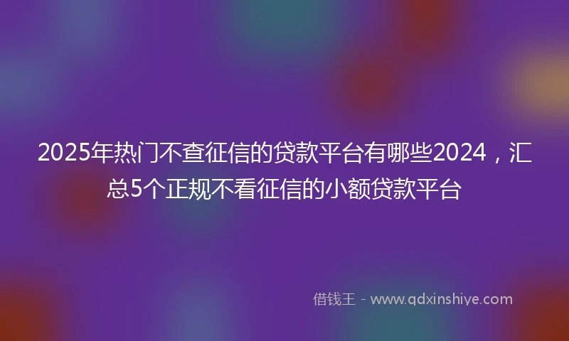 2025年热门不查征信的贷款平台有哪些2024，汇总5个正规不看征信的小额贷款平台