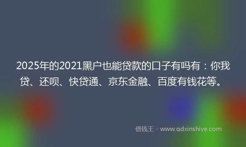 2025年的2021黑户也能贷款的口子有吗有：你我贷、还呗、快贷通、京东金融、百度有钱花等。