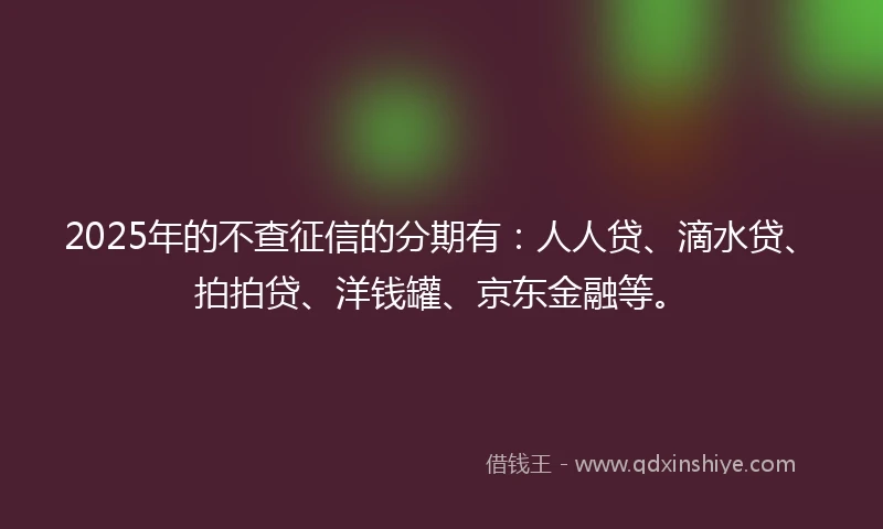 2025年的不查征信的分期有：人人贷、滴水贷、拍拍贷、洋钱罐、京东金融等。