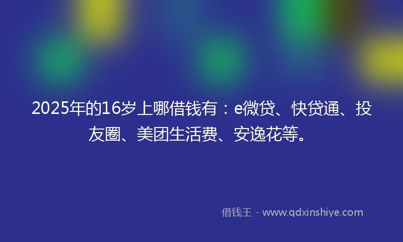 2025年的16岁上哪借钱有：e微贷、快贷通、投友圈、美团生活费、安逸花等。