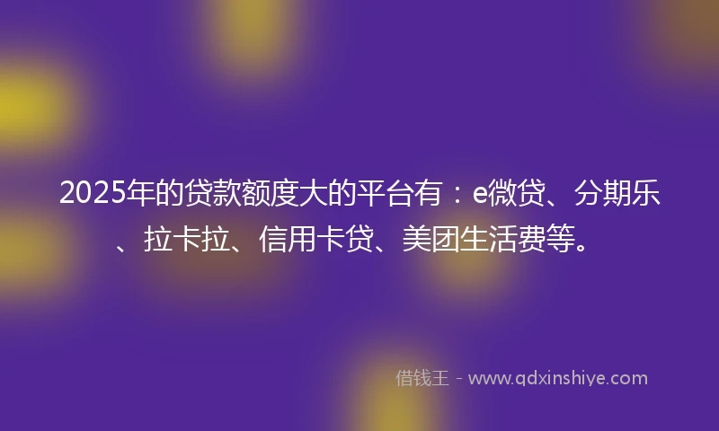 2025年的贷款额度大的平台有：e微贷、分期乐、拉卡拉、信用卡贷、美团生活费等。