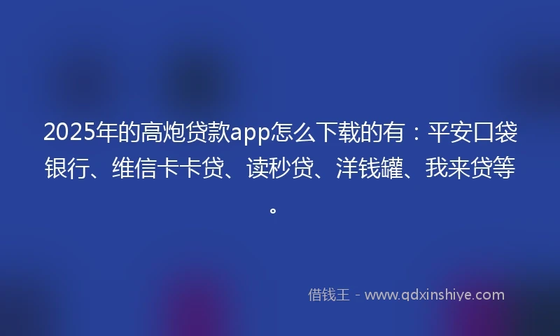 2025年的高炮贷款app怎么下载的有：平安口袋银行、维信卡卡贷、读秒贷、洋钱罐、我来贷等。